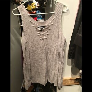 Express lace up cold shoulder sweater